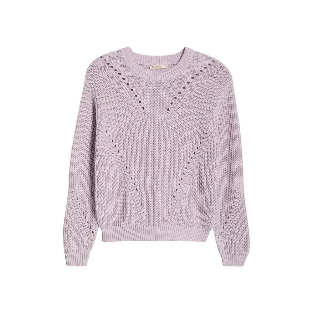 ✨Marine Layer Ramona Pointelle Accent Cotton Crewneck Purple Sz Small Sweater✨